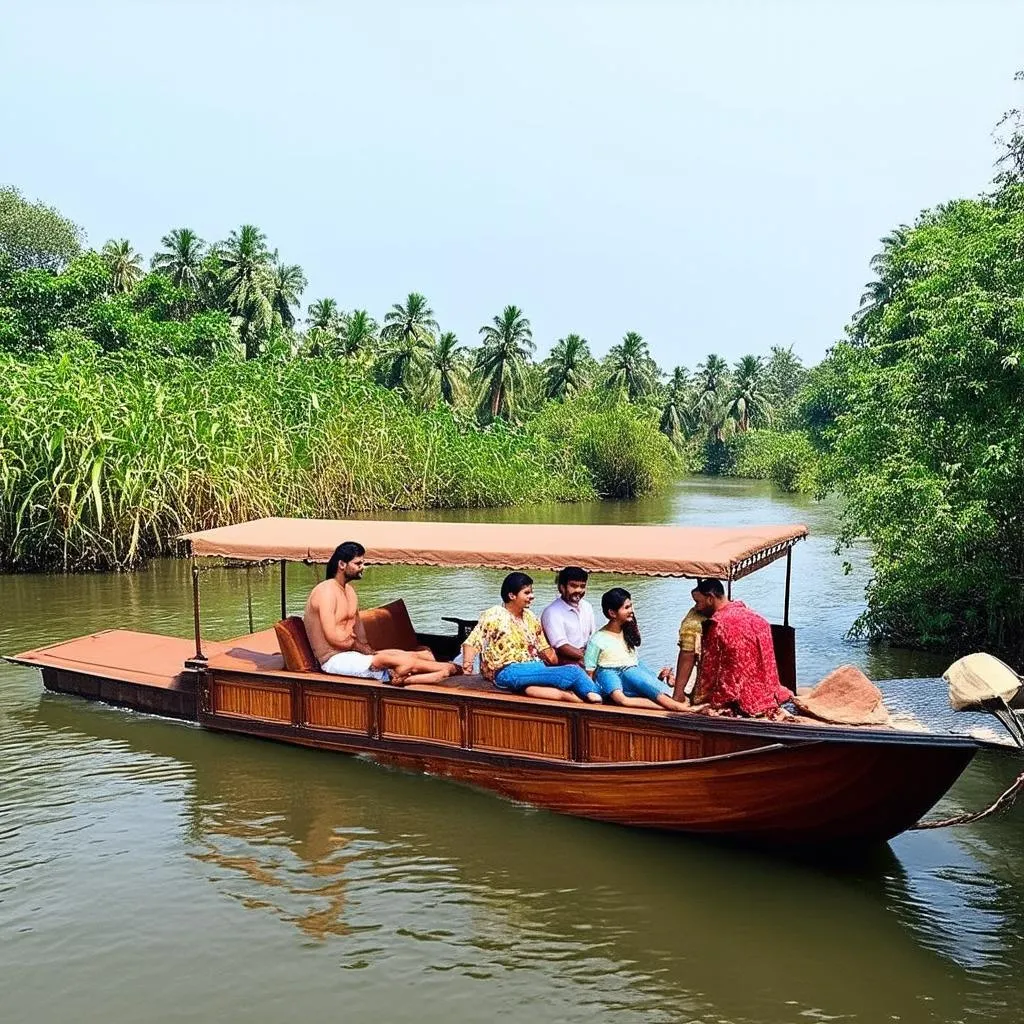 Family Enjoying a Boat Ride in Kerala Backwaters