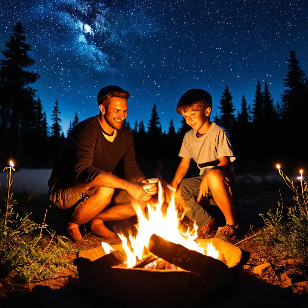 Father and Son Camping Under the Stars