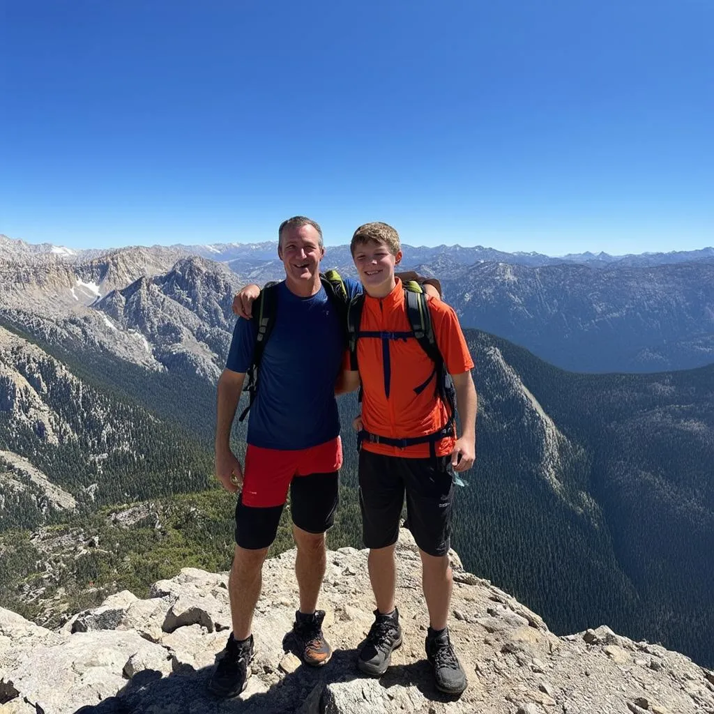 Father and Son Enjoying a Mountain View