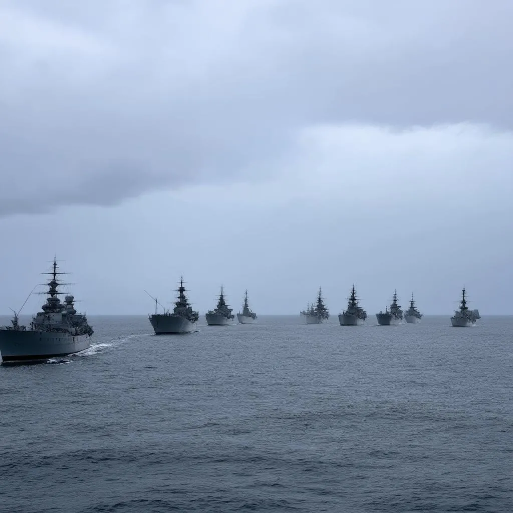 Fleet of Ships at Sea