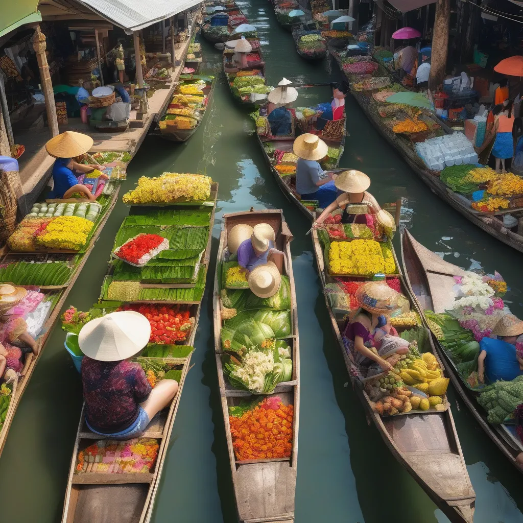 Vibrant Floating Market in Thailand