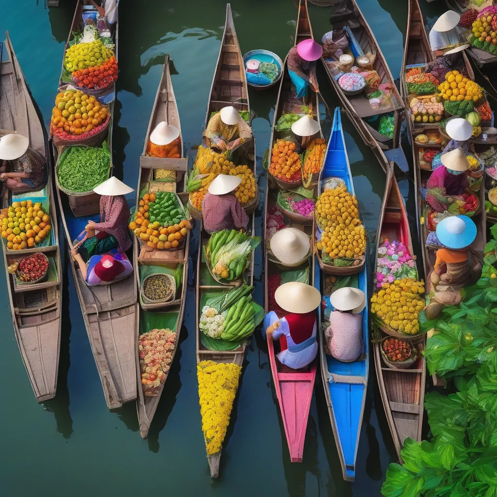 Bustling Floating Market in Thailand