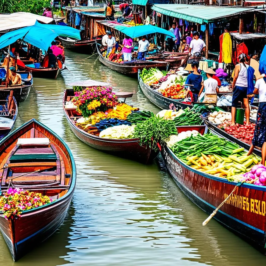 Vibrant Floating Market in Thailand