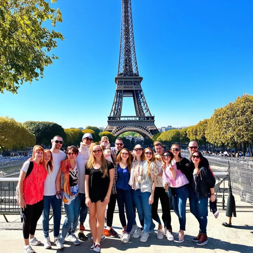 Tourists at the Eiffel Tower