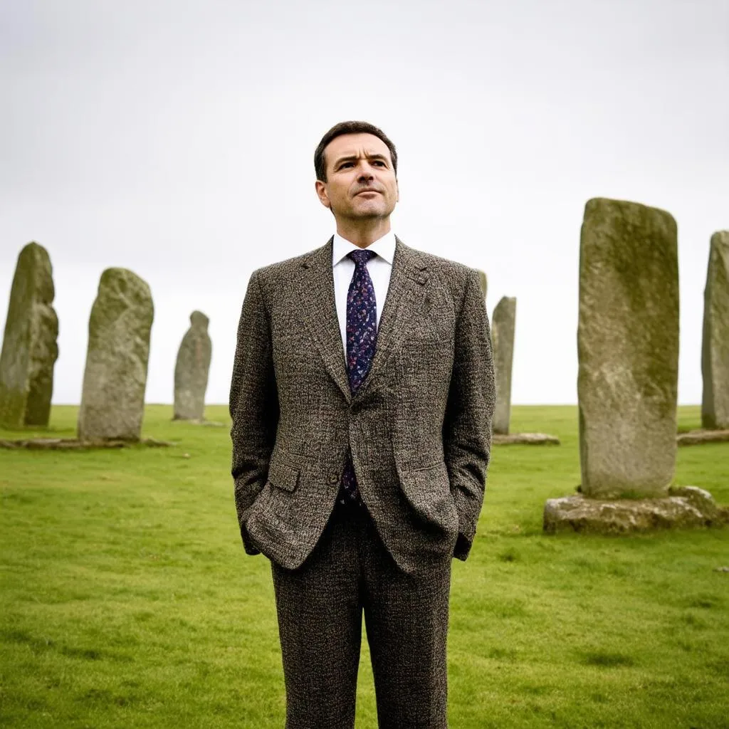 Frank Randall standing in front of Craigh na Dun