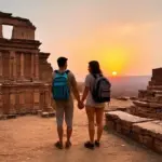 Couple exploring ancient ruins