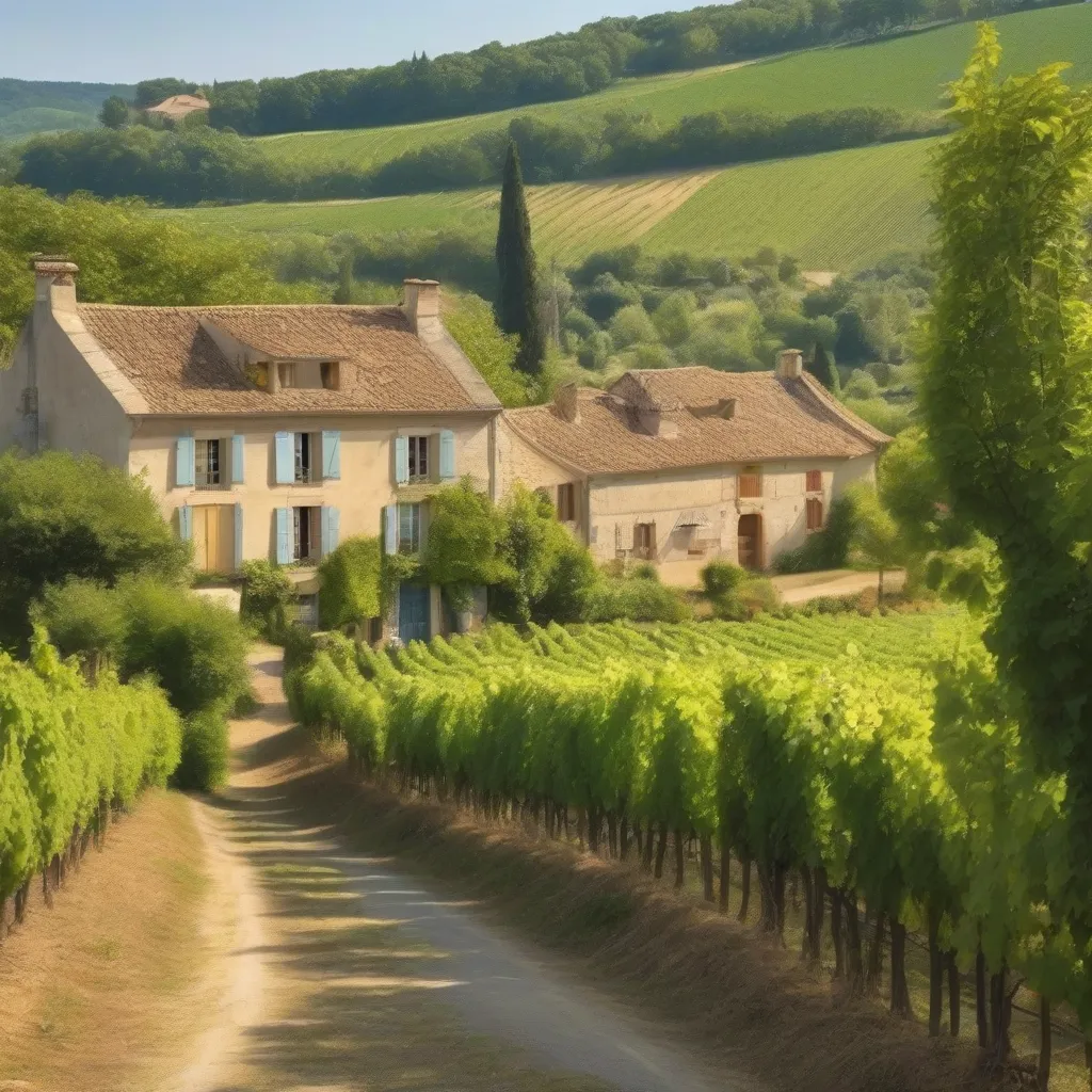 Rolling hills of vineyards in French countryside