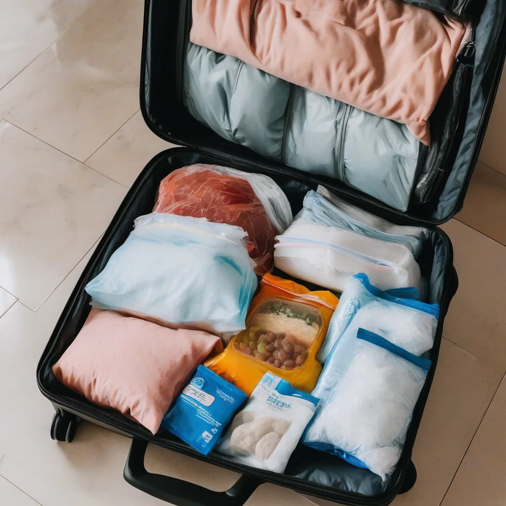 Frozen food packed in a suitcase