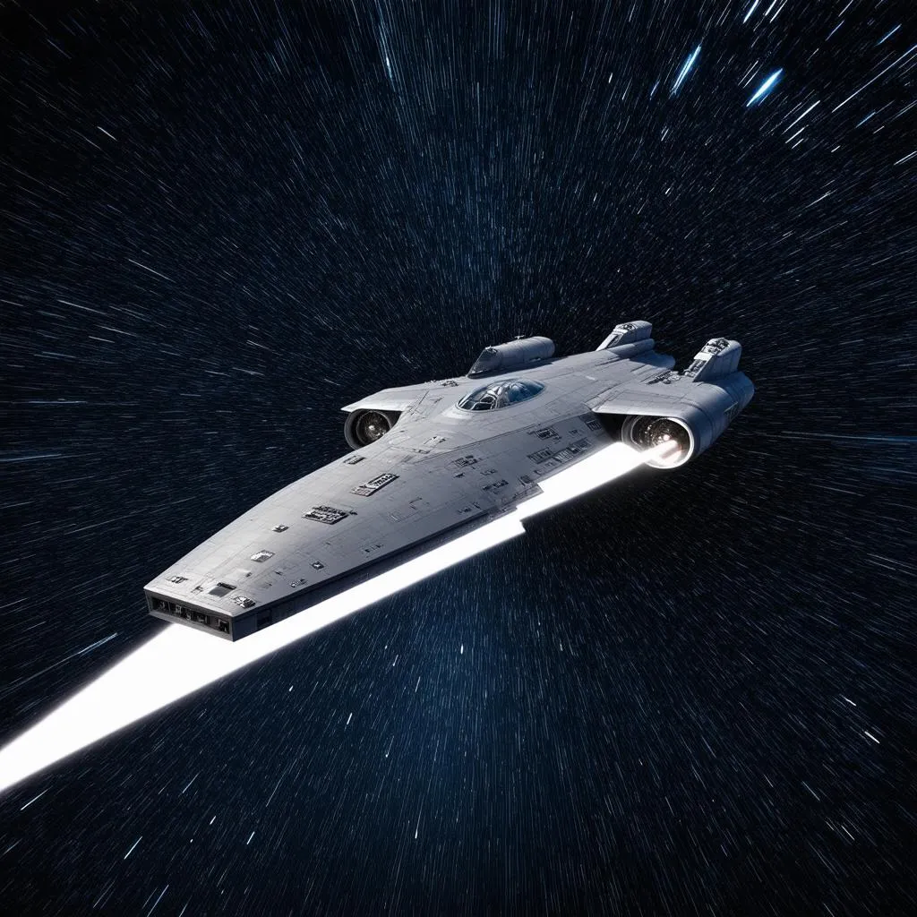 A Futuristic Spacecraft Engaging Warp Drive