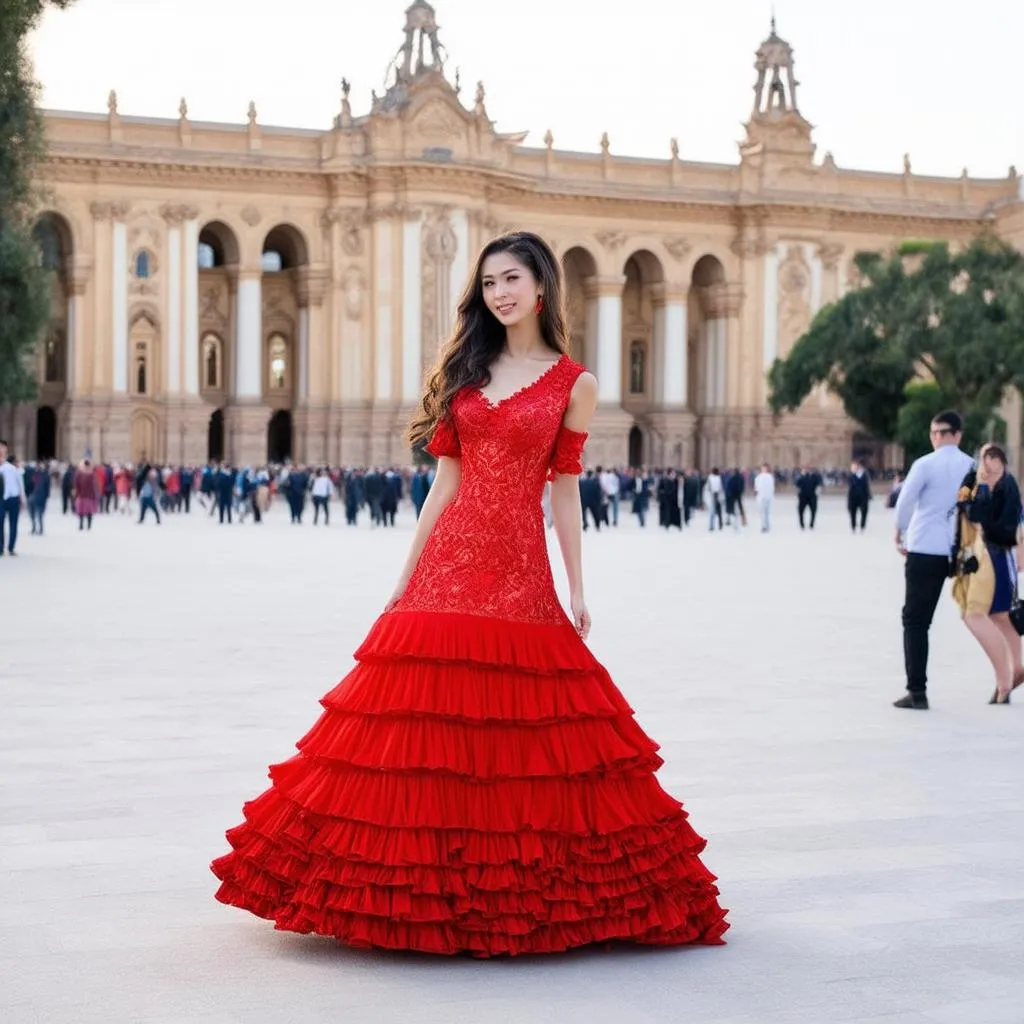 Girl in Flamenco Dress at Plaza de España