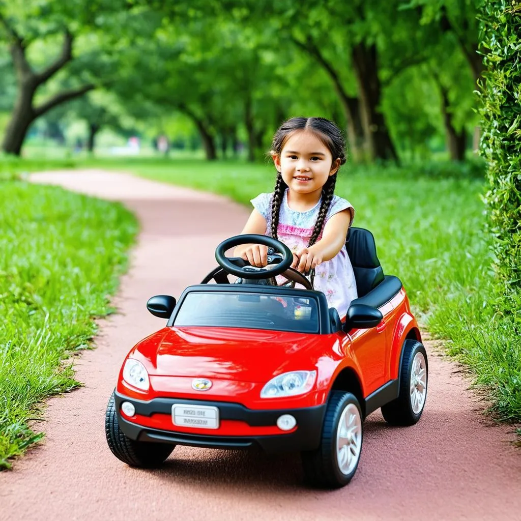 Girl playing radio car in the park