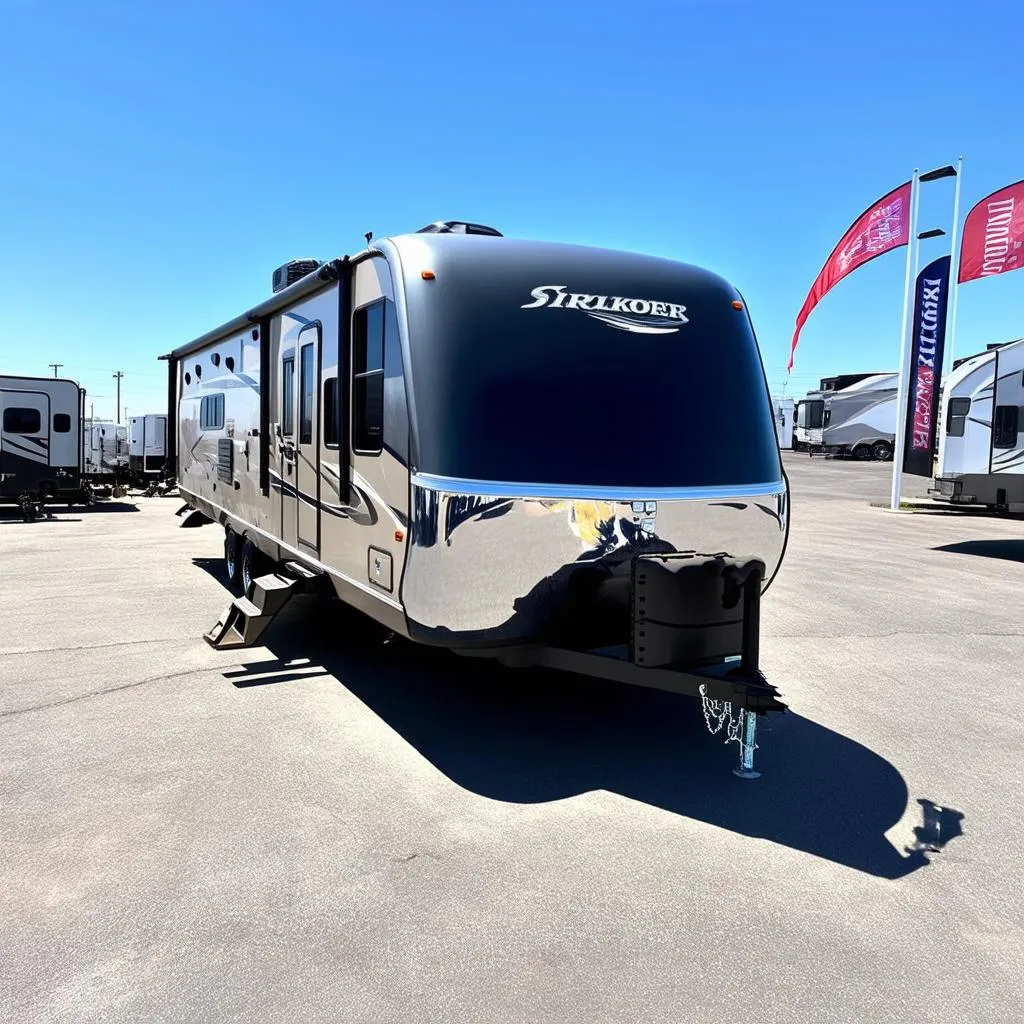 Gleaming New Travel Trailer Parked at Dealership