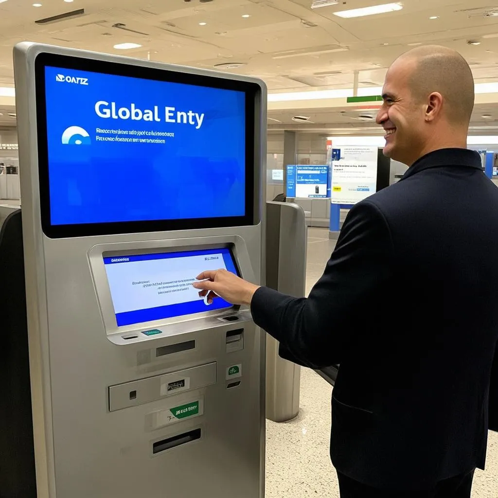 Man Using Global Entry Kiosk