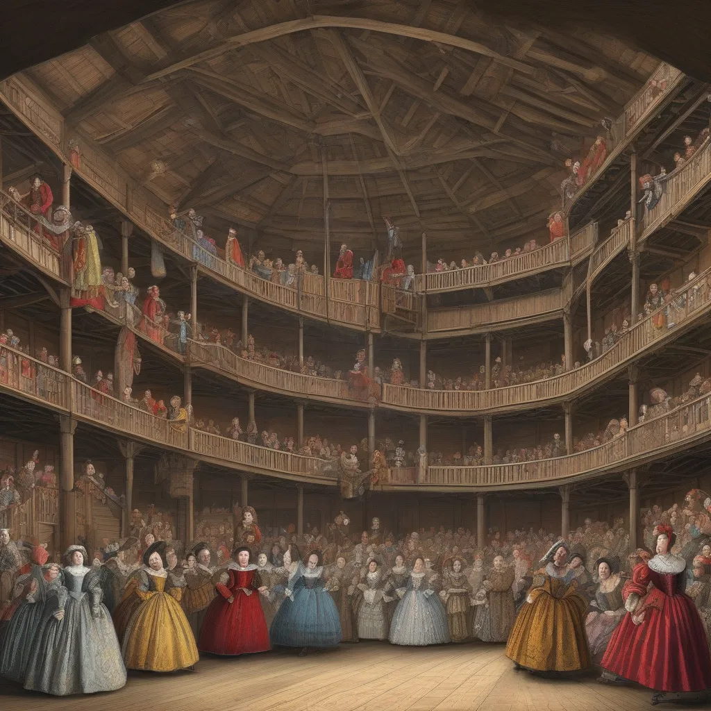 Shakespeare's Globe Theatre with actors performing a play