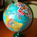 Stamps on a Globe