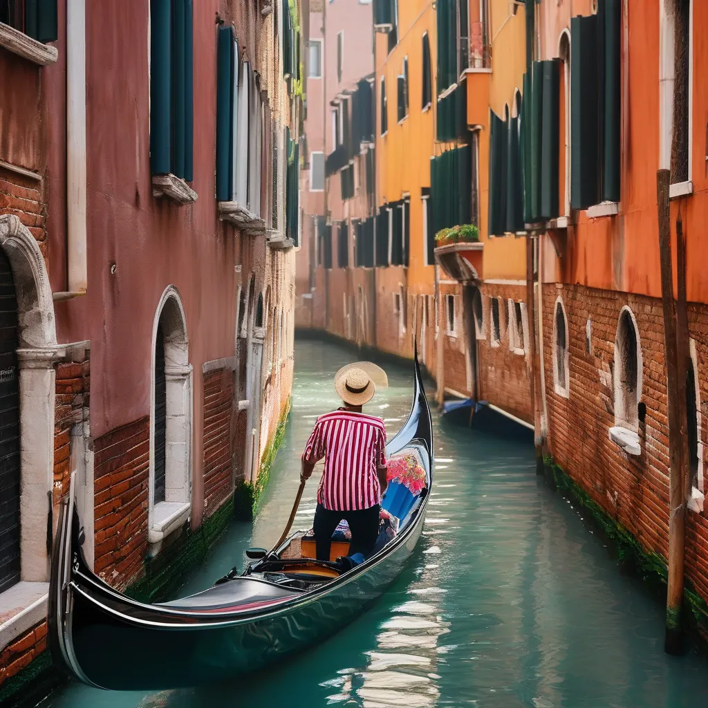 Gondola on a Canal in Venice, Italy