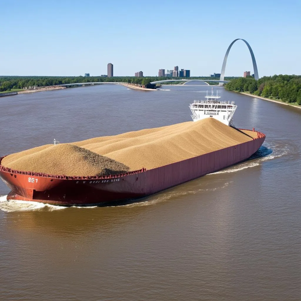 Grain Barge on the Mississippi River