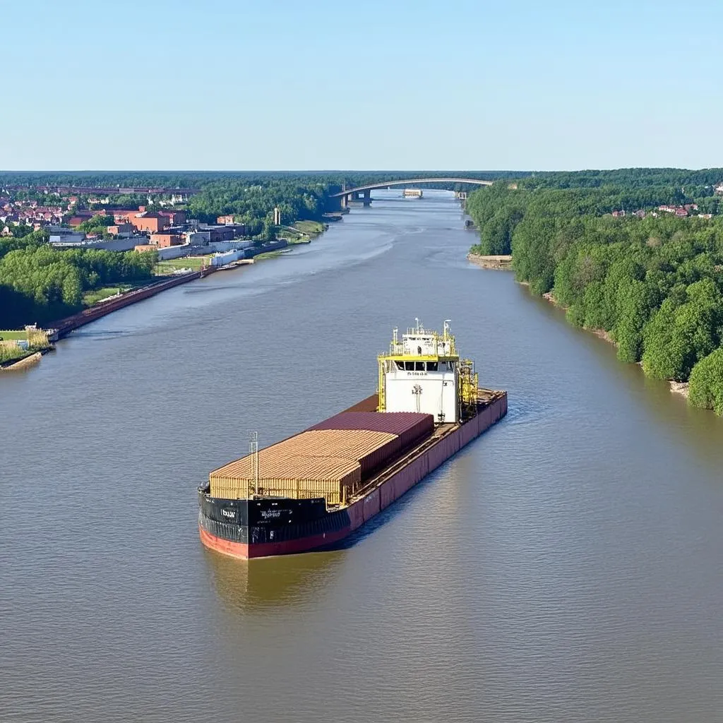 Grain Barge Navigating the Ohio River