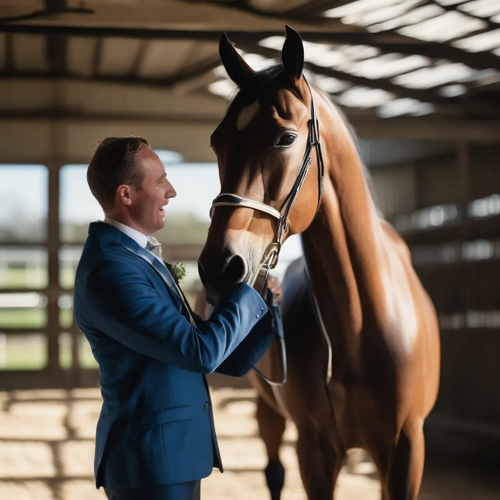 Groom Comforting Racehorse