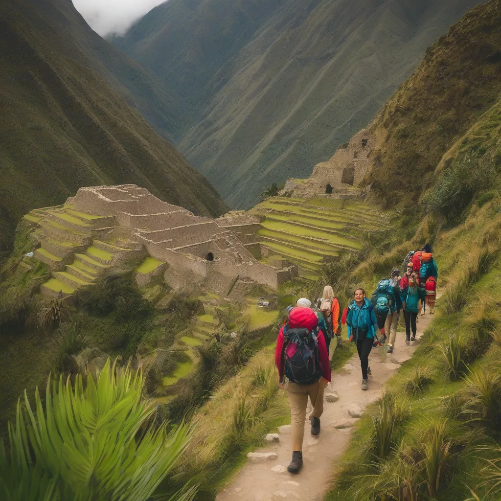 Group of Friends Hiking the Inca Trail in Peru