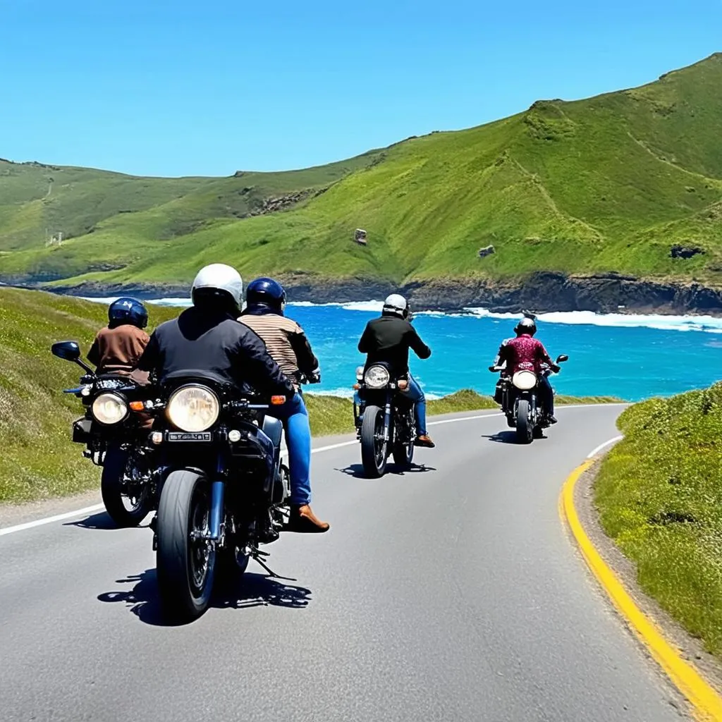 Group of Motorcyclists Enjoying a Coastal Ride