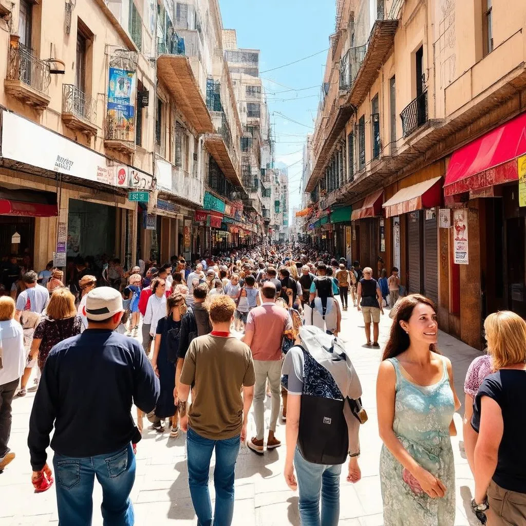 Group of Tourists Exploring a City