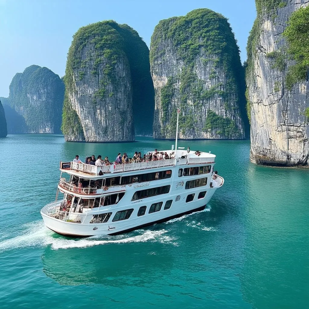 Tourist Boat Cruising in Ha Long Bay