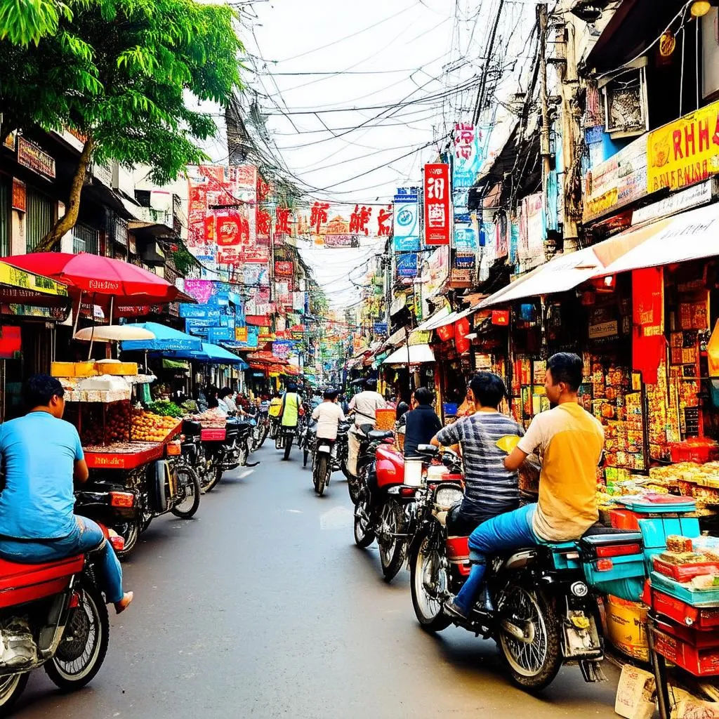 Bustling Hanoi Street