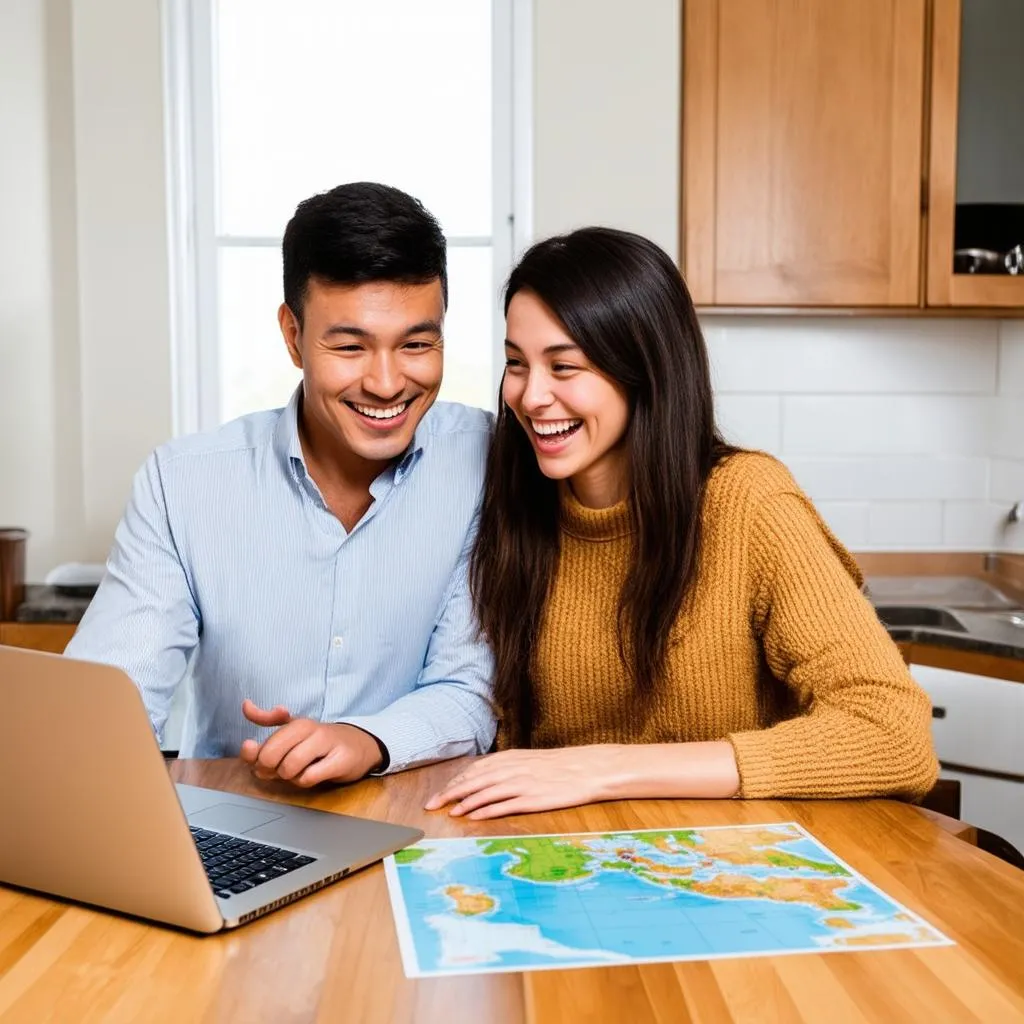 Excited Couple Planning Their Dream Vacation