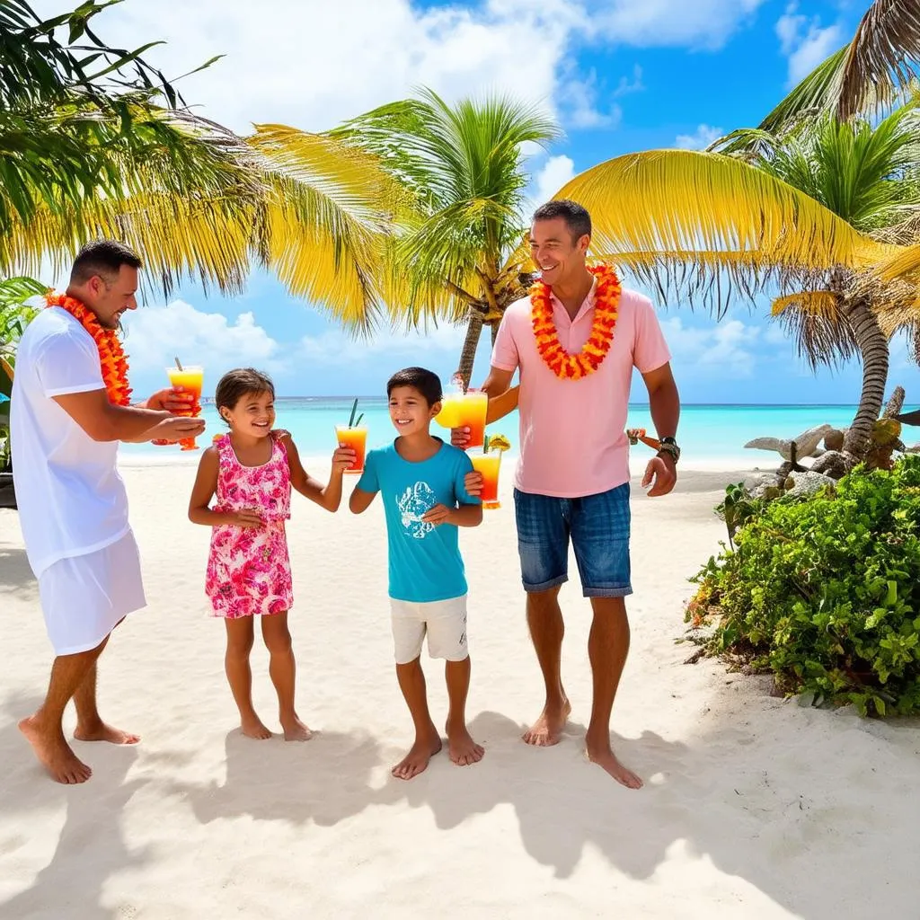 Happy Family Arriving at Tropical Resort