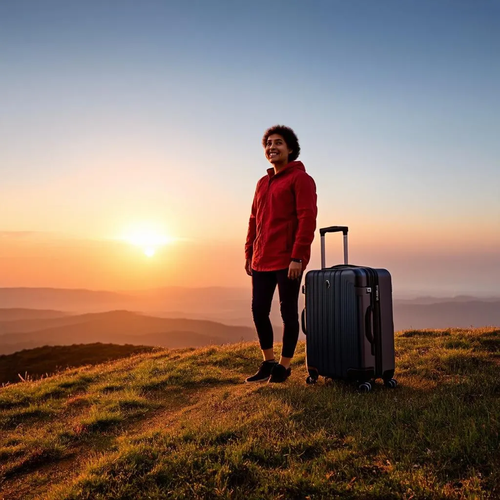 Happy Traveler with Suitcase