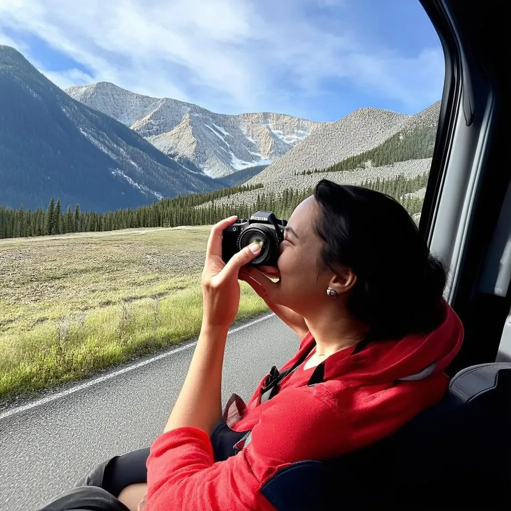 Happy Traveler Enjoying Mountain View