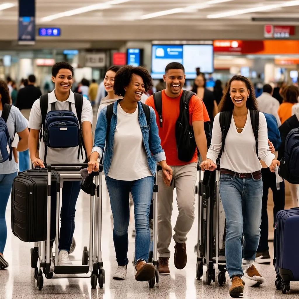 Group of Happy Travelers at Airport