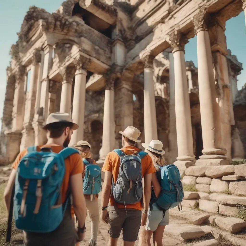 Travelers Exploring Ancient Ruins