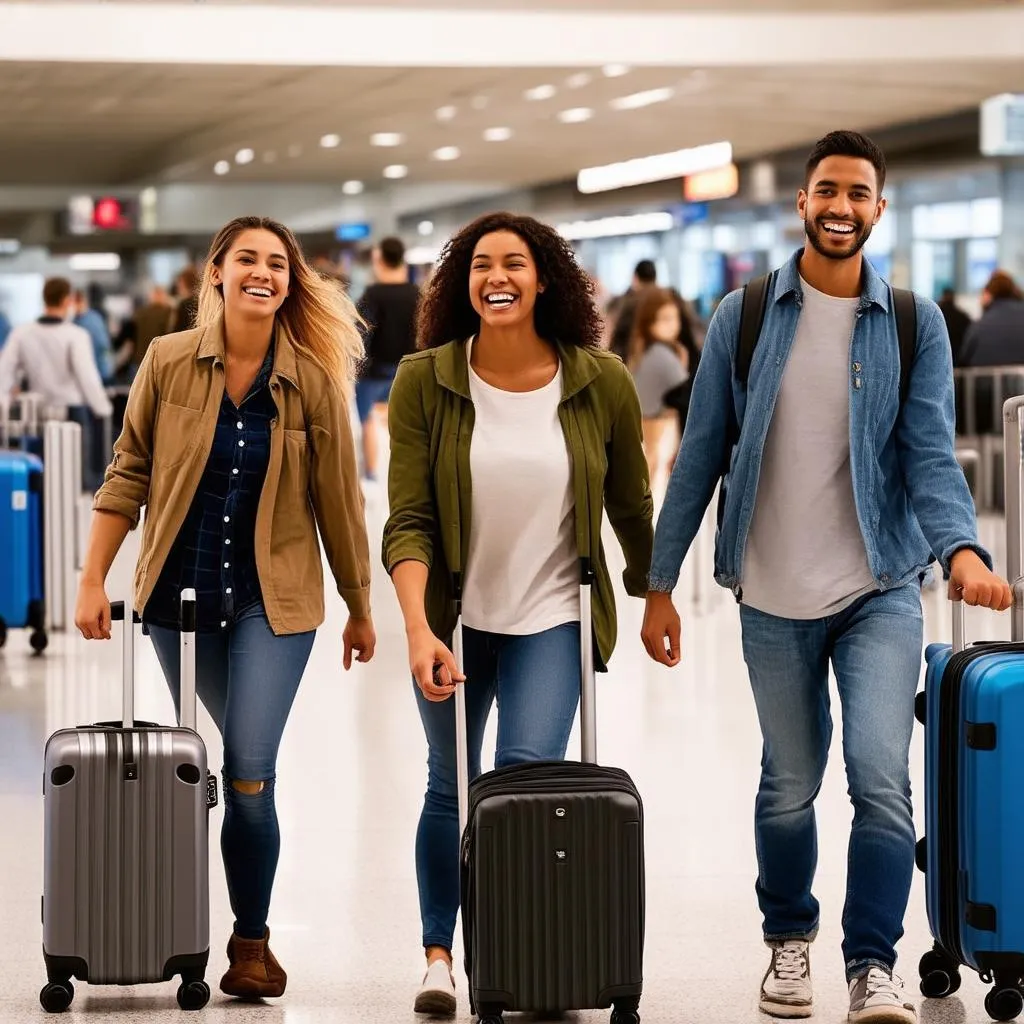 Happy Travelers with Luggage