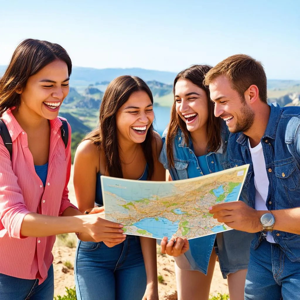 Happy Travelers with Map