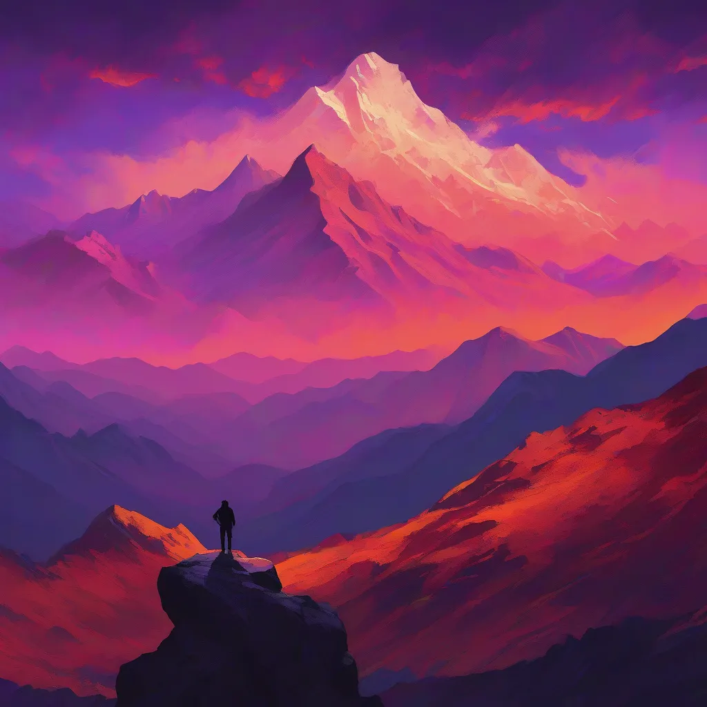  A traveler gazing out at a majestic mountain range, with a sense of wonder and awe.