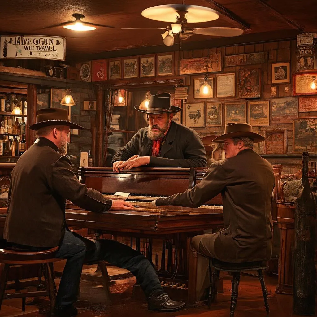 A bustling saloon in the Wild West