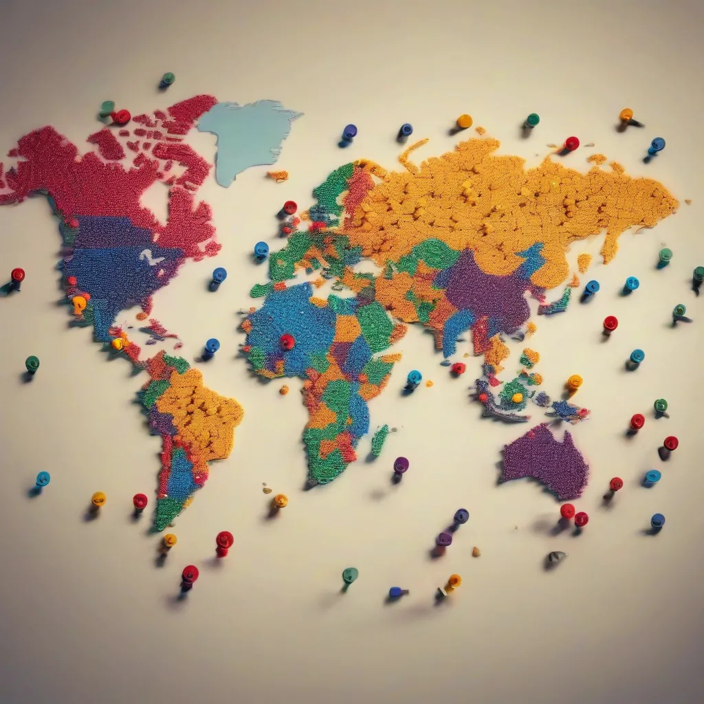 World Map with Push Pins Marking Destinations