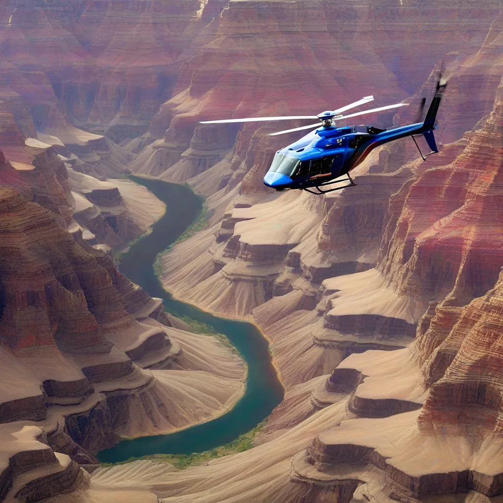 Helicopter soaring over Grand Canyon