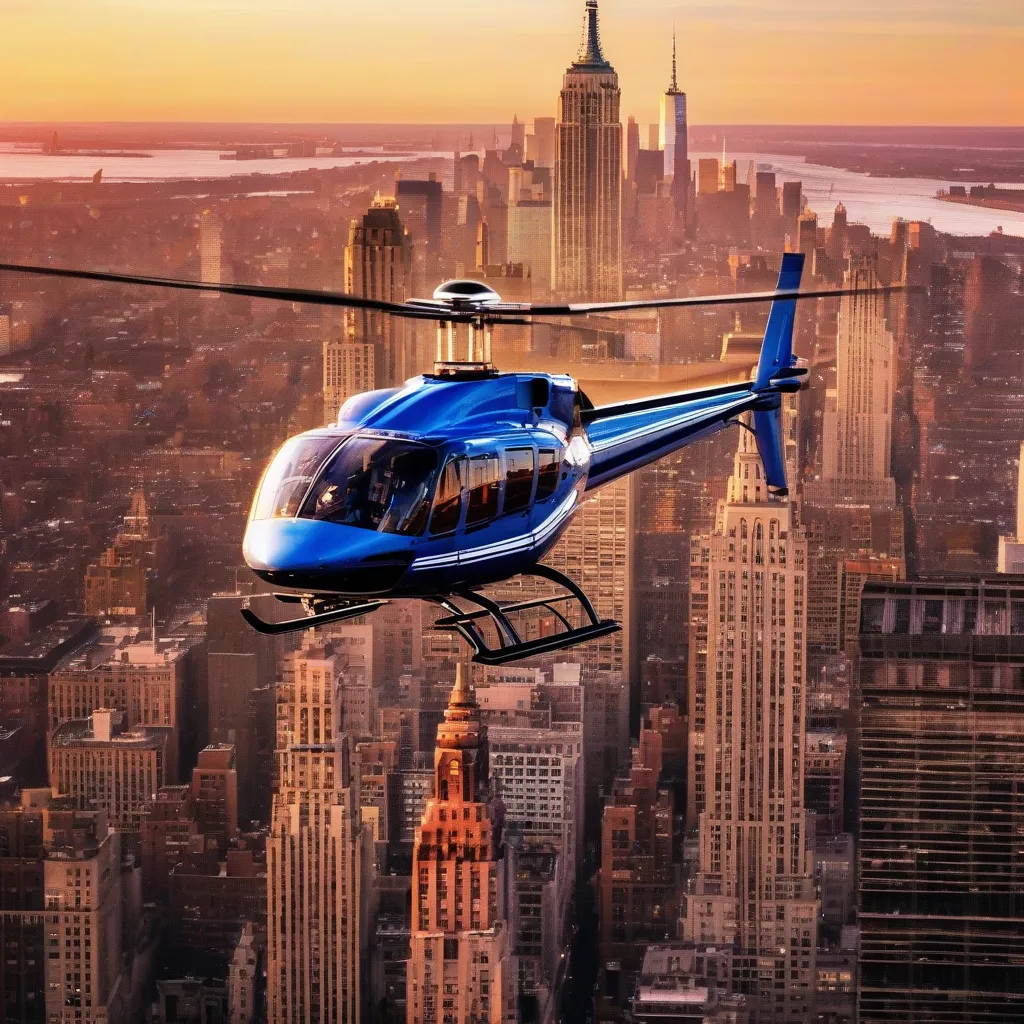 Helicopter flying over NYC skyline