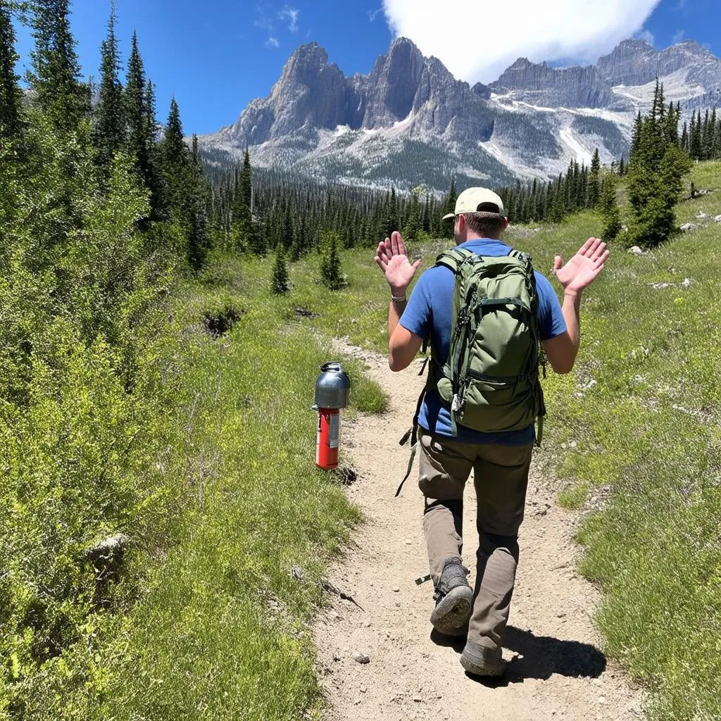 Hiker Practicing Bear Safety