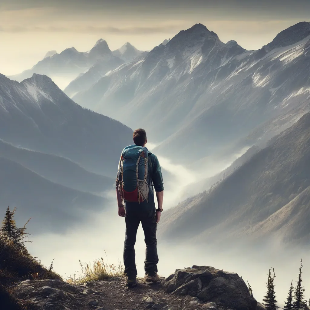 Hiker on trail with mountain view