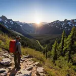 Hiker enjoying a mountain view on the trail