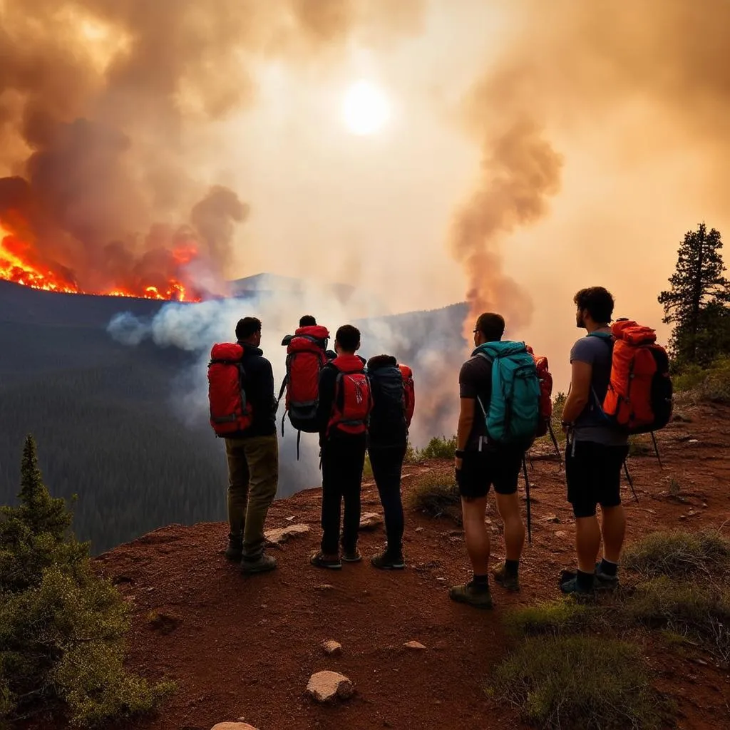 Hikers Encountering Wildfire