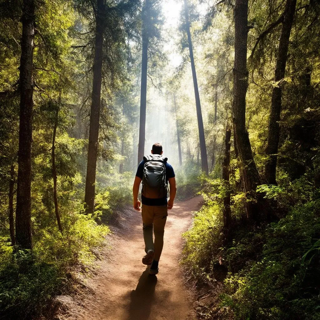 Hiking trail through a lush forest