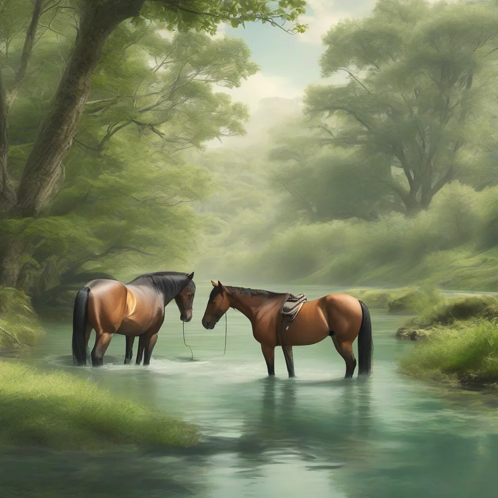 Horses Resting by a River