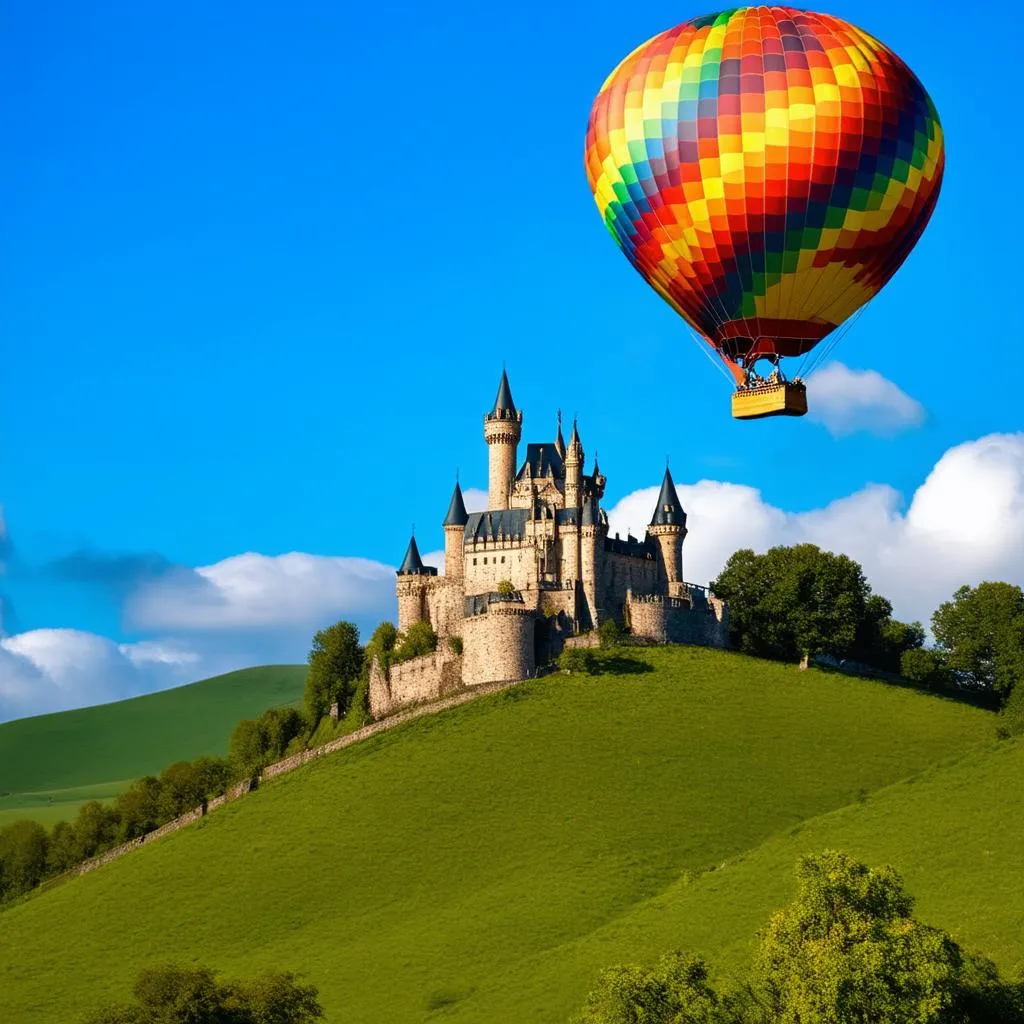 Hot Air Balloon Over Castle