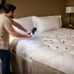 Checking for Bed Bugs in a Hotel Room