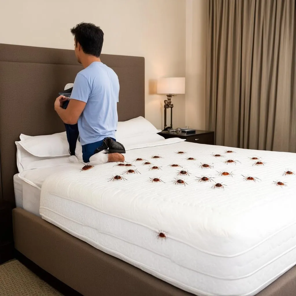 Inspecting a Hotel Room for Bed Bugs